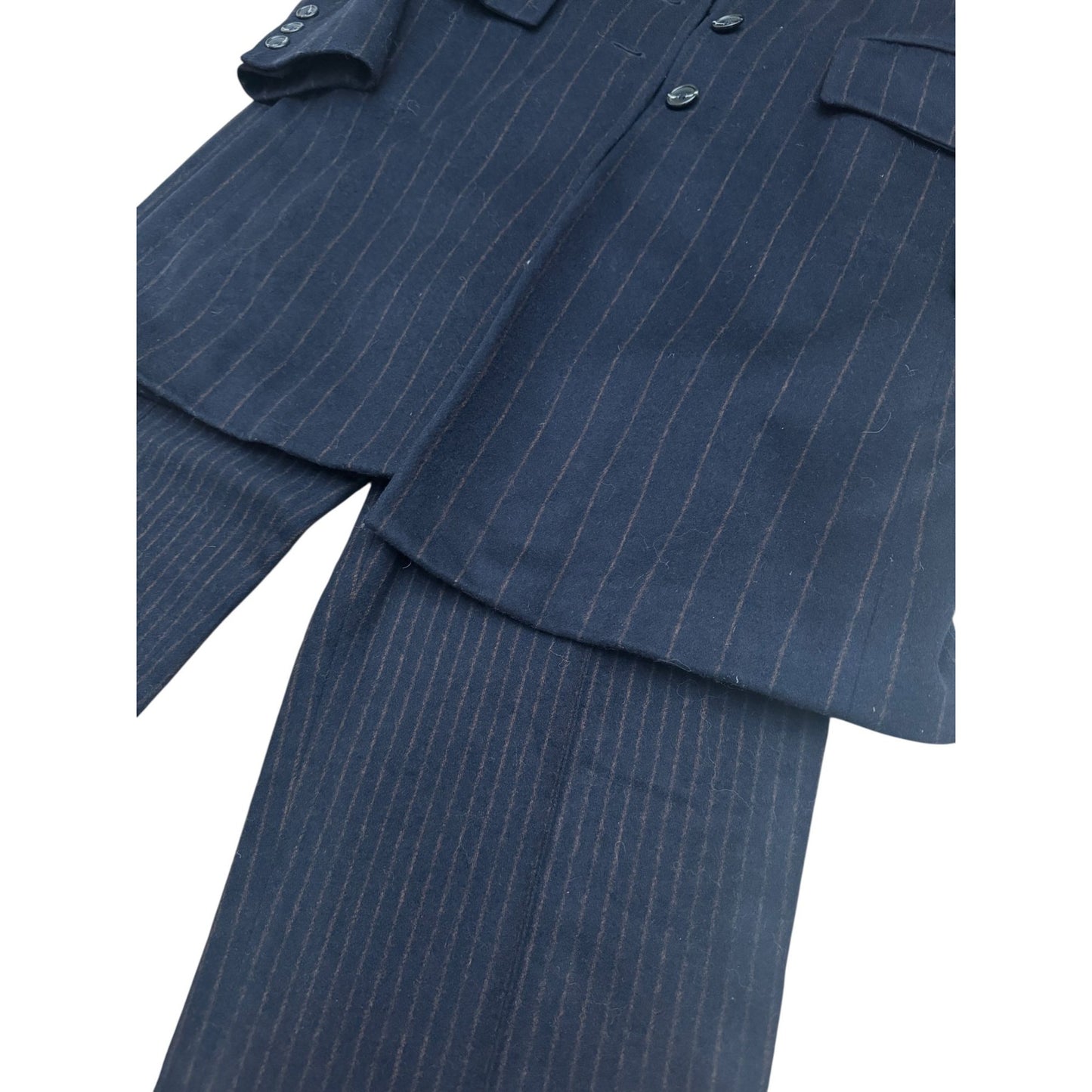 FW 1999 Dark Navy &amp; Brown Pinstripe Wool-Cashmere Suit