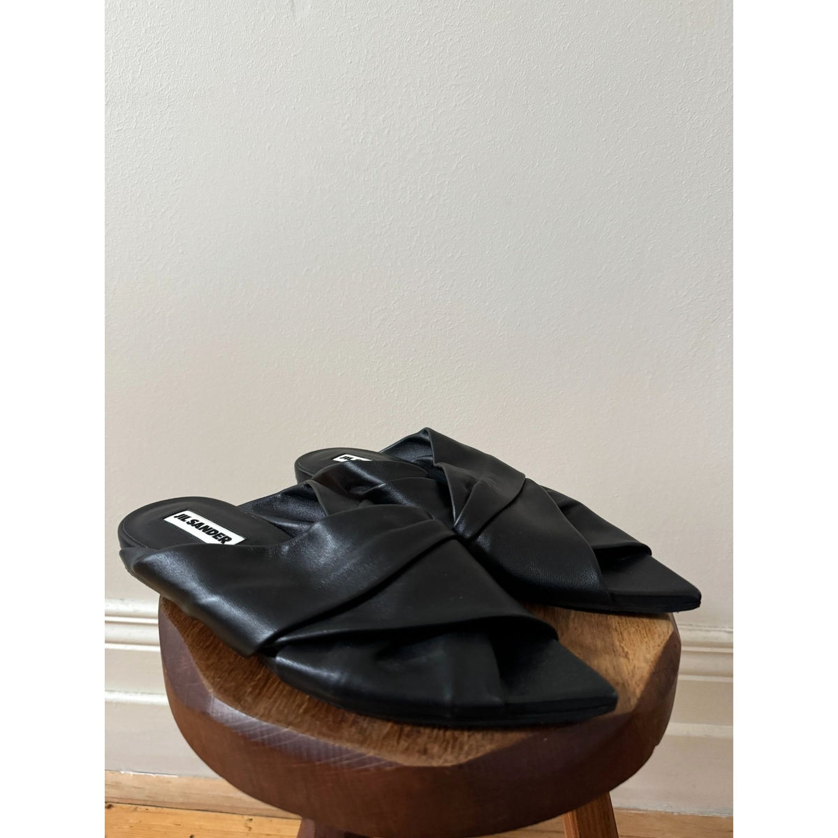 Black Leather Pointed-Toe Mule Sandals