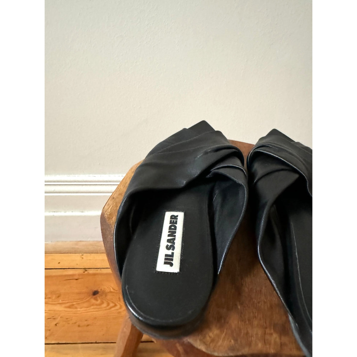 Black Leather Pointed-Toe Mule Sandals