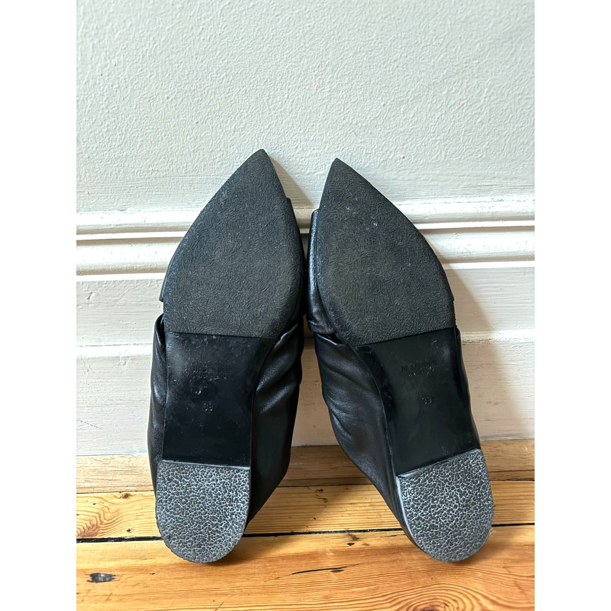 Black Leather Pointed-Toe Mule Sandals