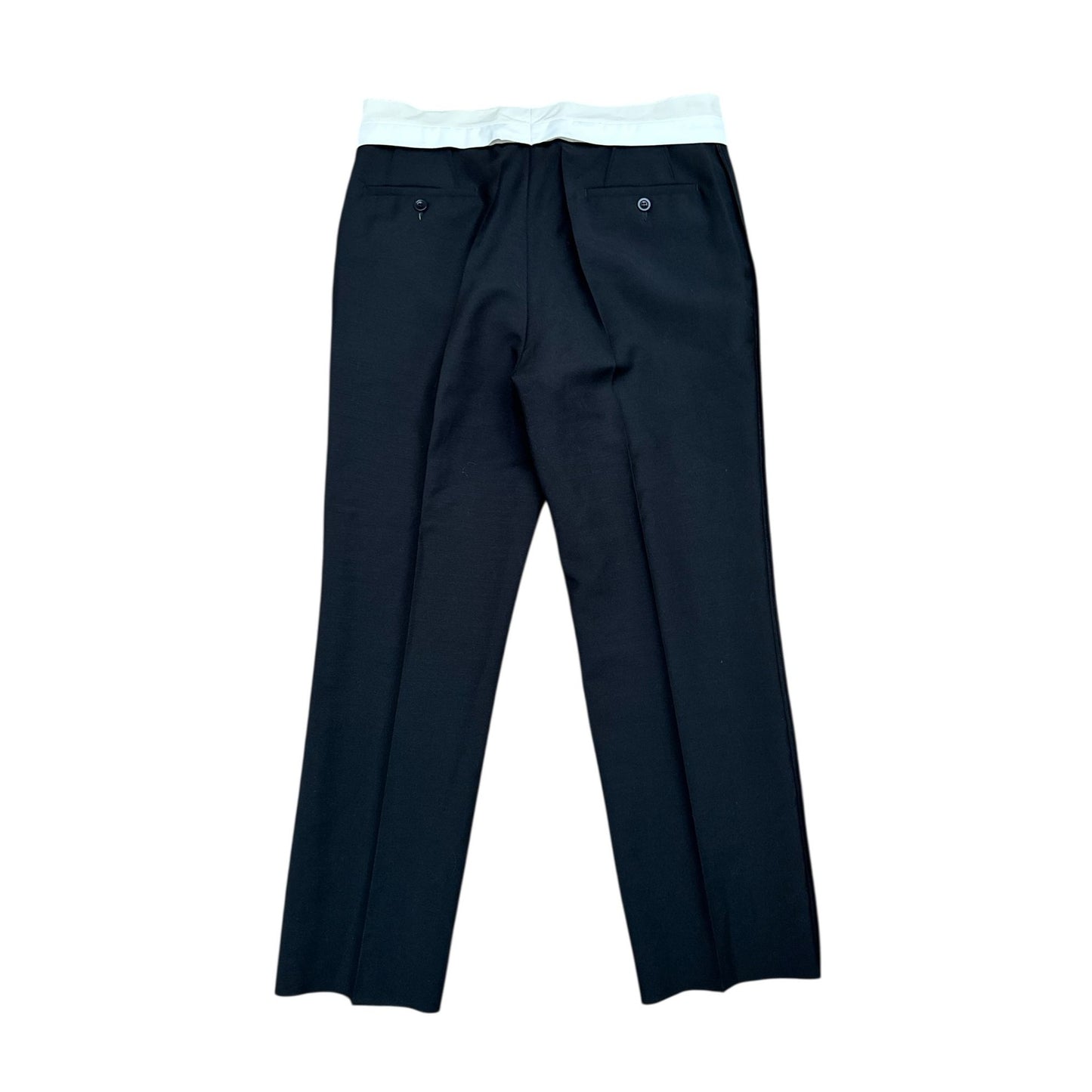 Black Mohair-Wool Straight-Leg Trousers with Reverse Waist Detail 