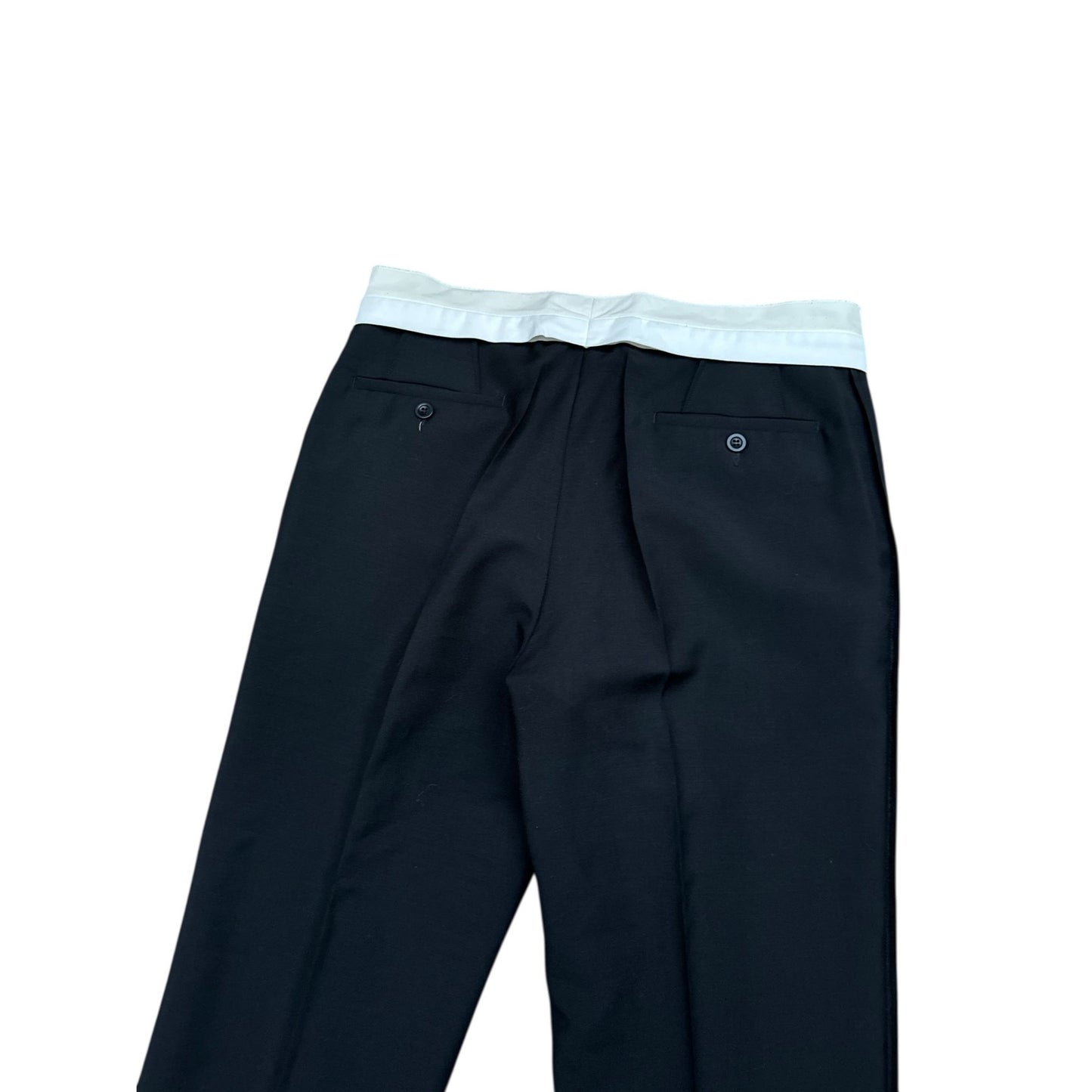 Black Mohair-Wool Straight-Leg Trousers with Reverse Waist Detail 