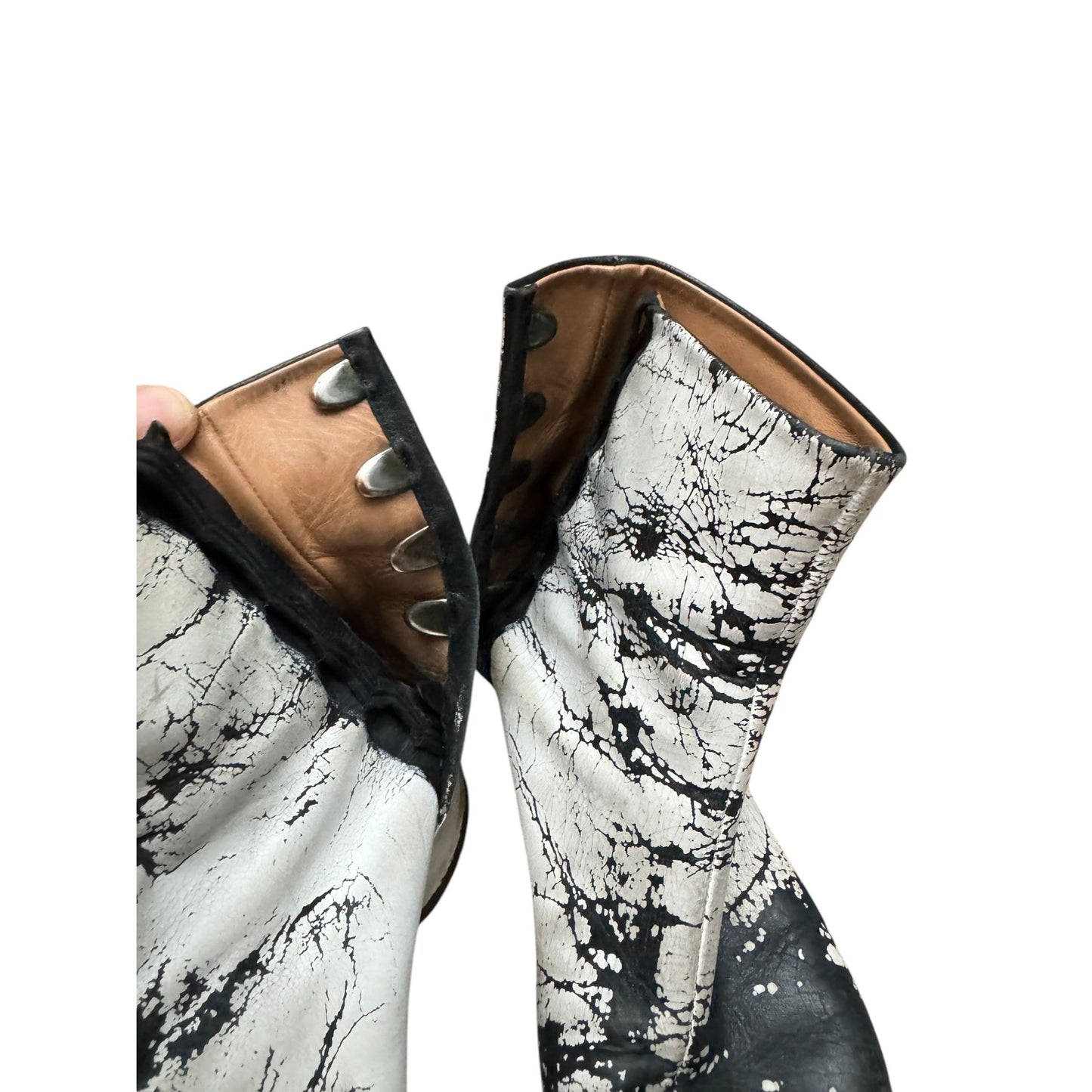 White Black Painted Tabi Boots