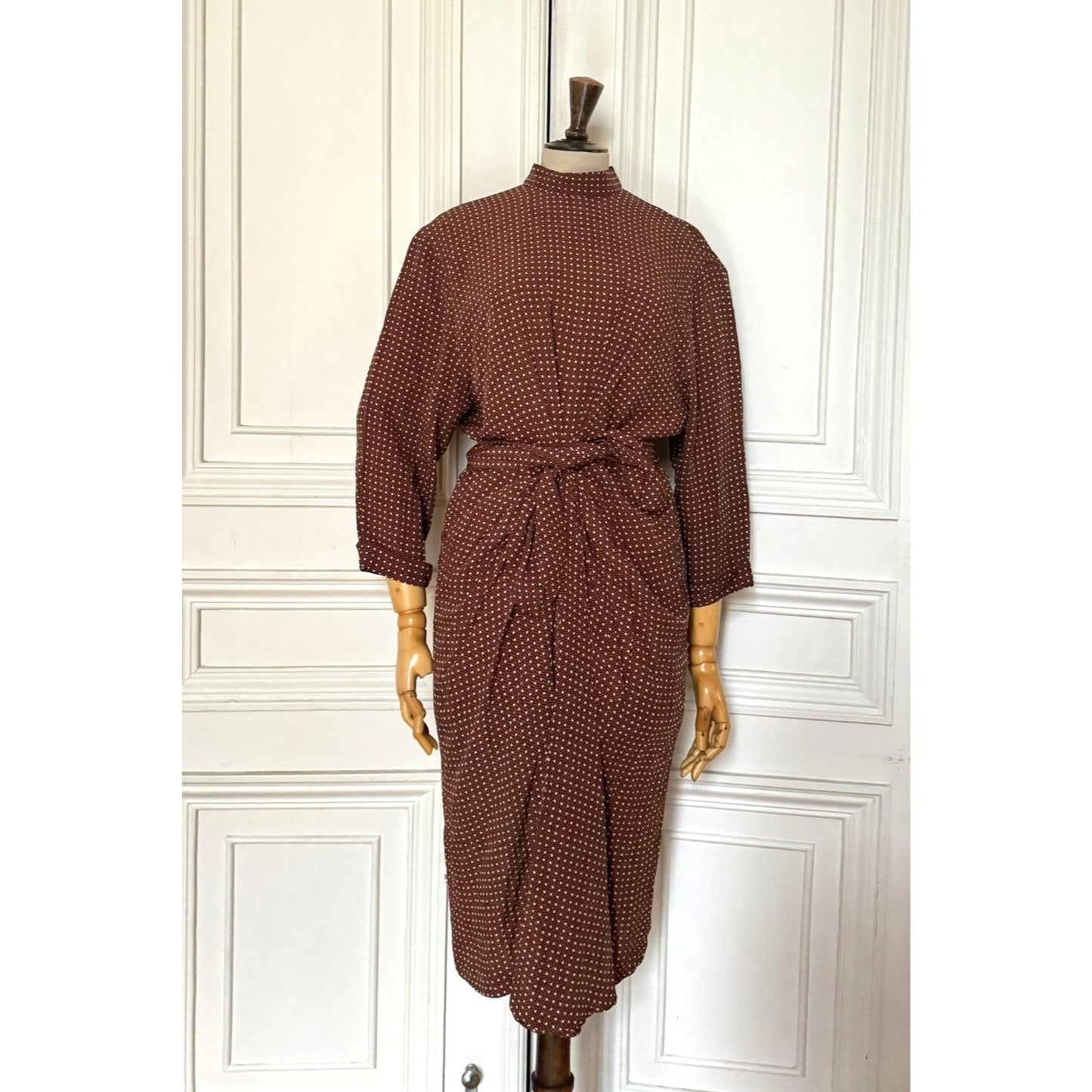 Vintage Brown Wool Dot Dress