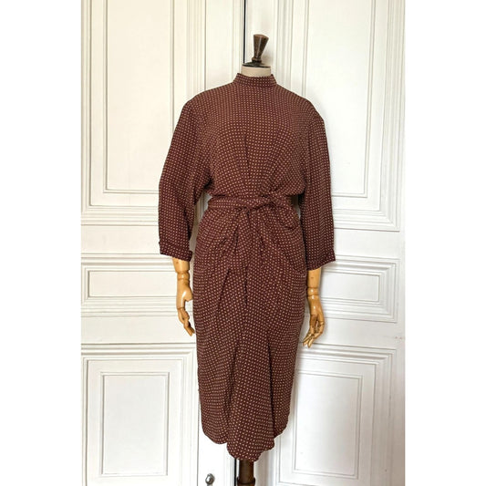 Vintage Brown Wool Dot Dress