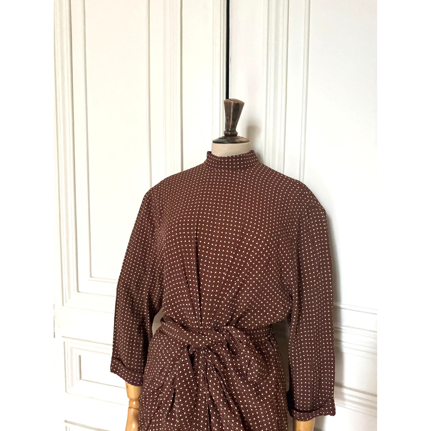Vintage Brown Wool Dot Dress