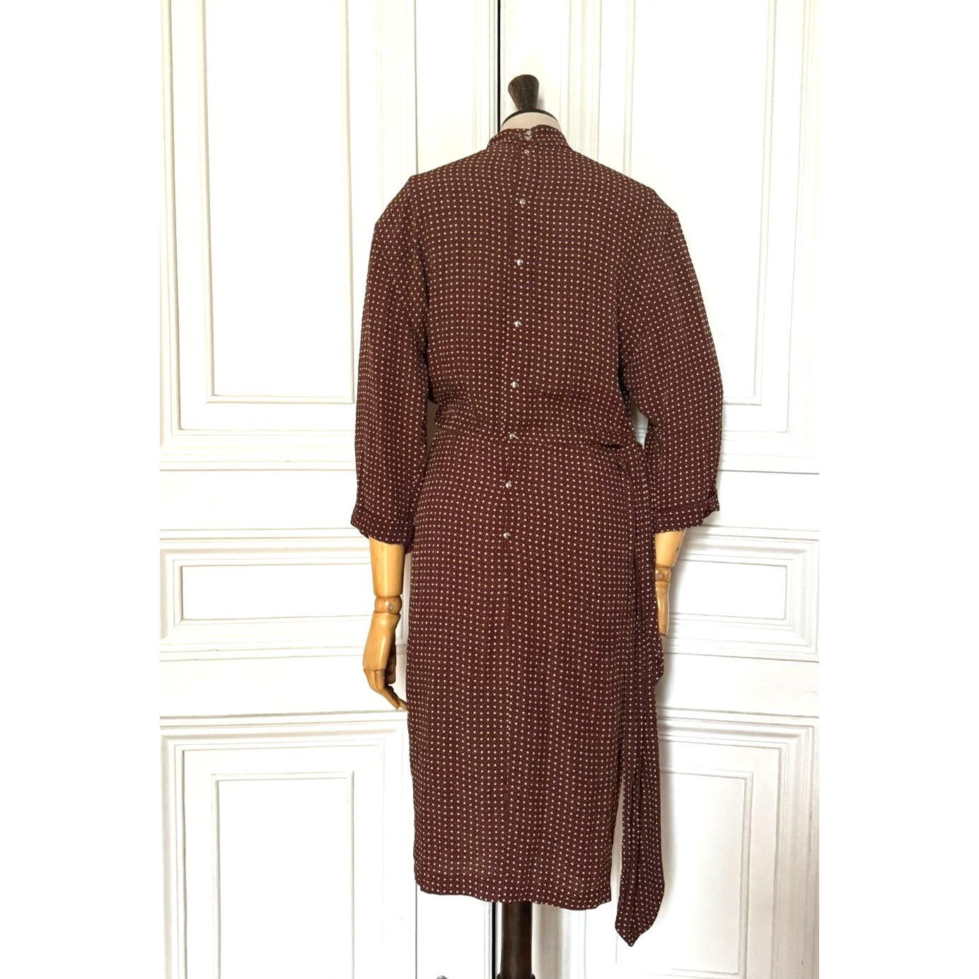 Vintage Brown Wool Dot Dress