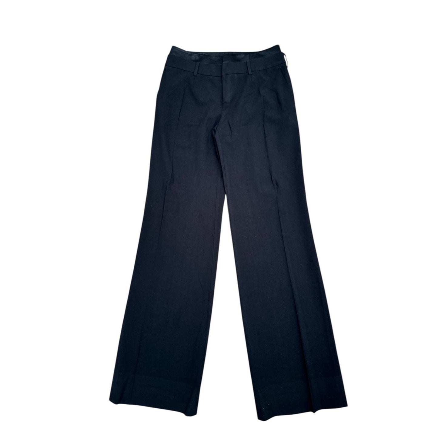 Black Wool Wide-Leg Trousers with Silk Contrast