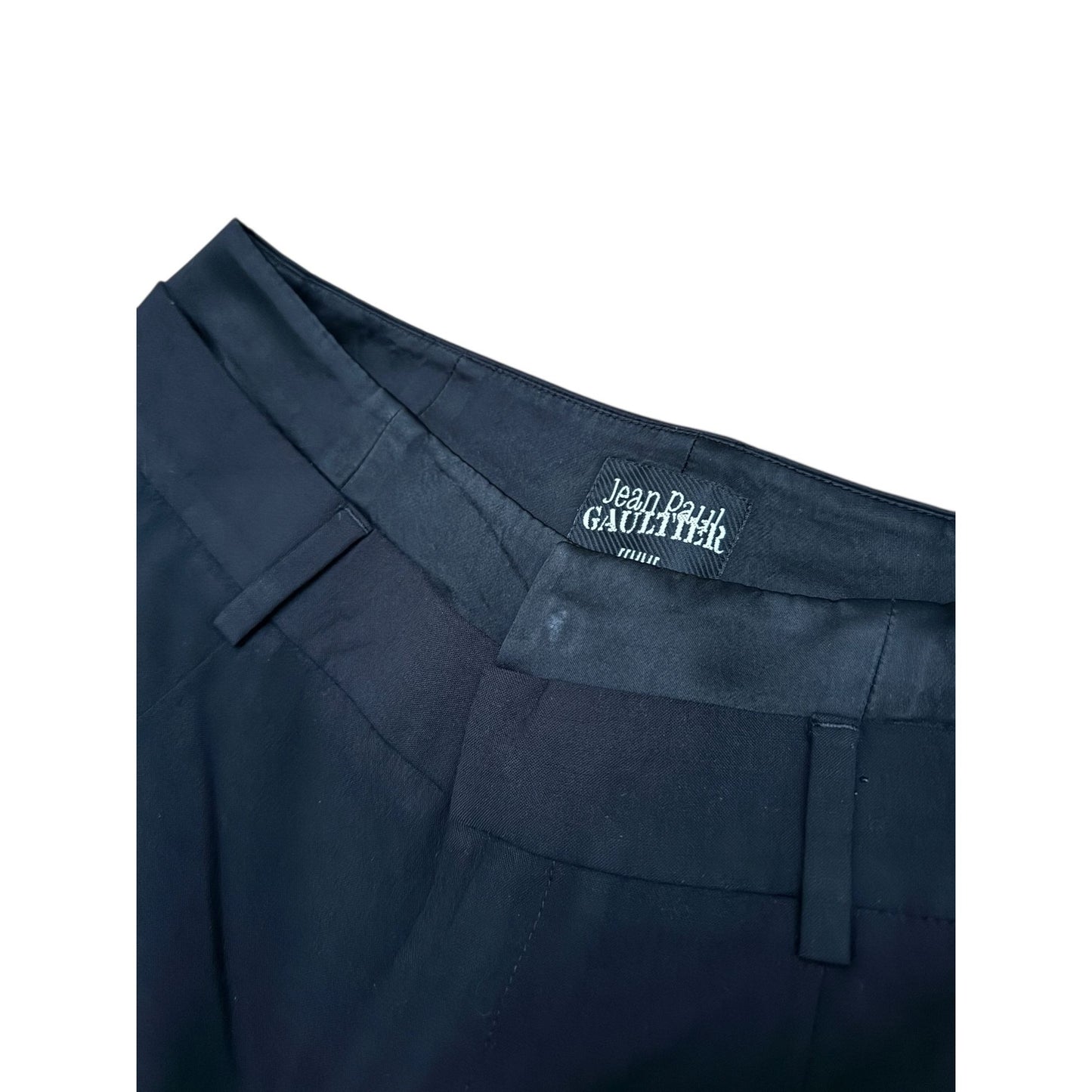 Black Wool Wide-Leg Trousers with Silk Contrast