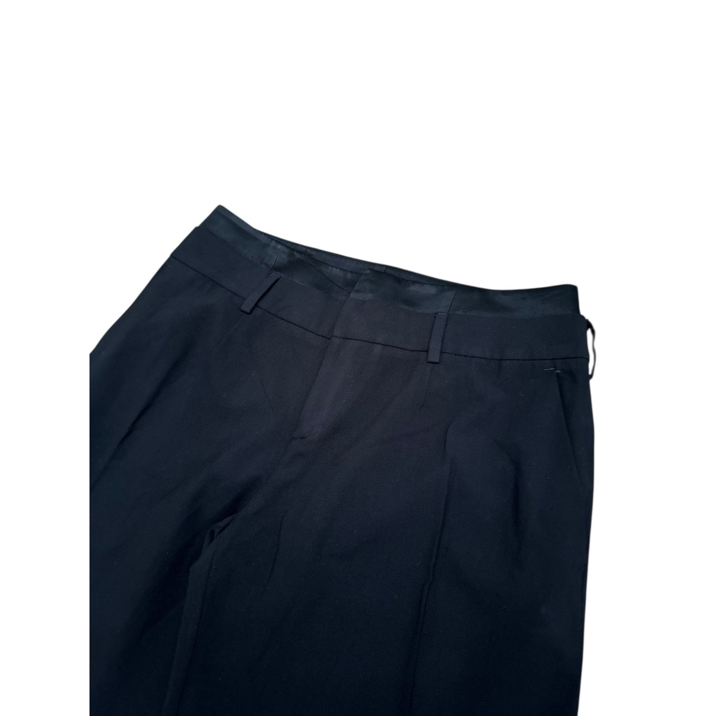 Black Wool Wide-Leg Trousers with Silk Contrast