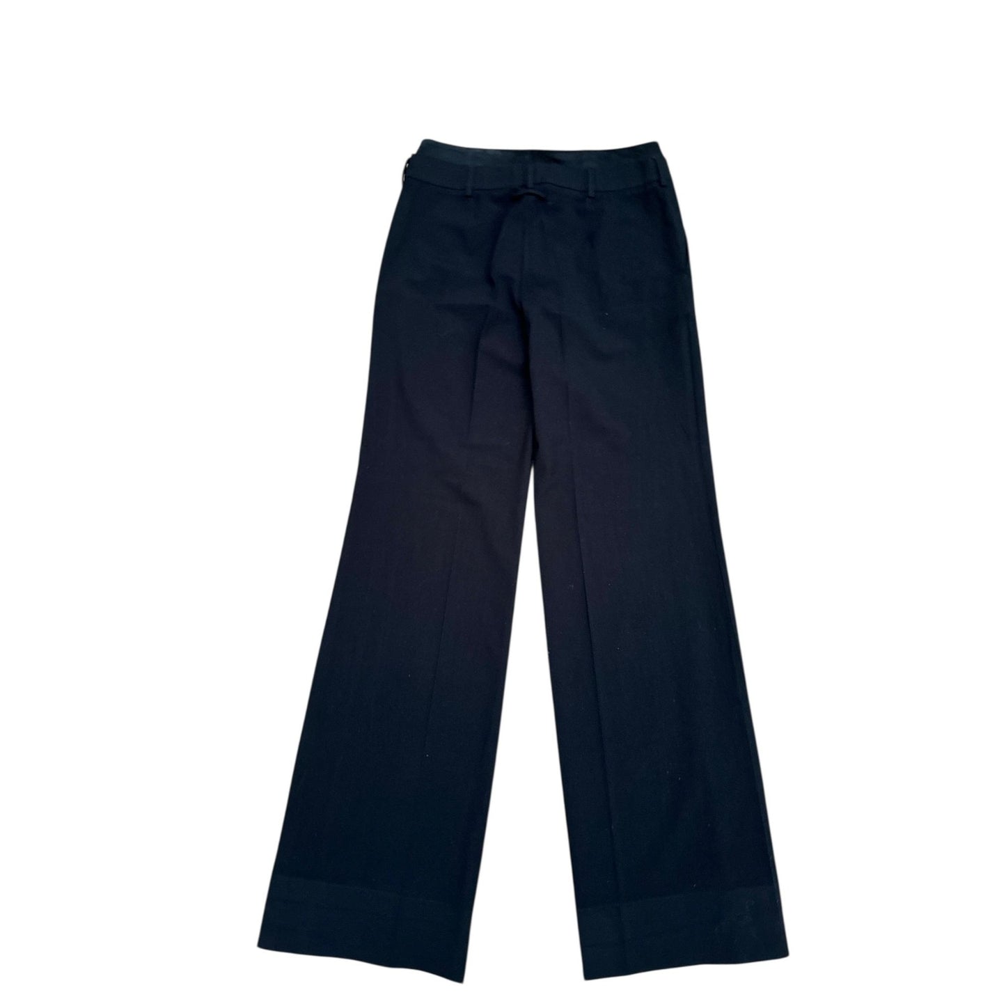 Black Wool Wide-Leg Trousers with Silk Contrast