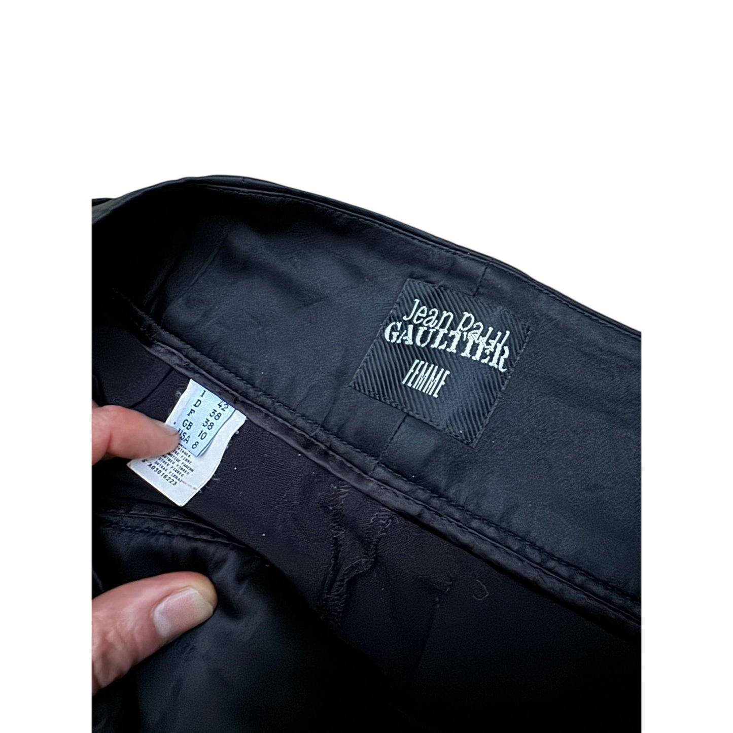 Black Wool Wide-Leg Trousers with Silk Contrast