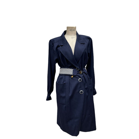 1980s navy wool belted dress