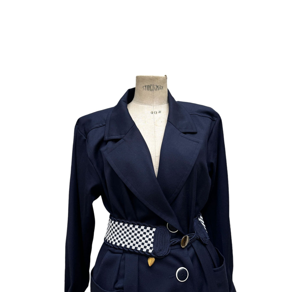 1980s navy wool belted dress