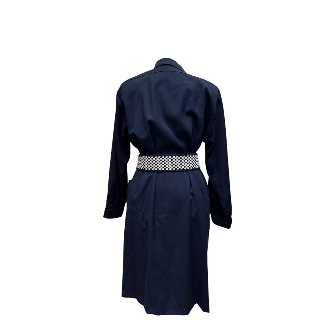 1980s navy wool belted dress