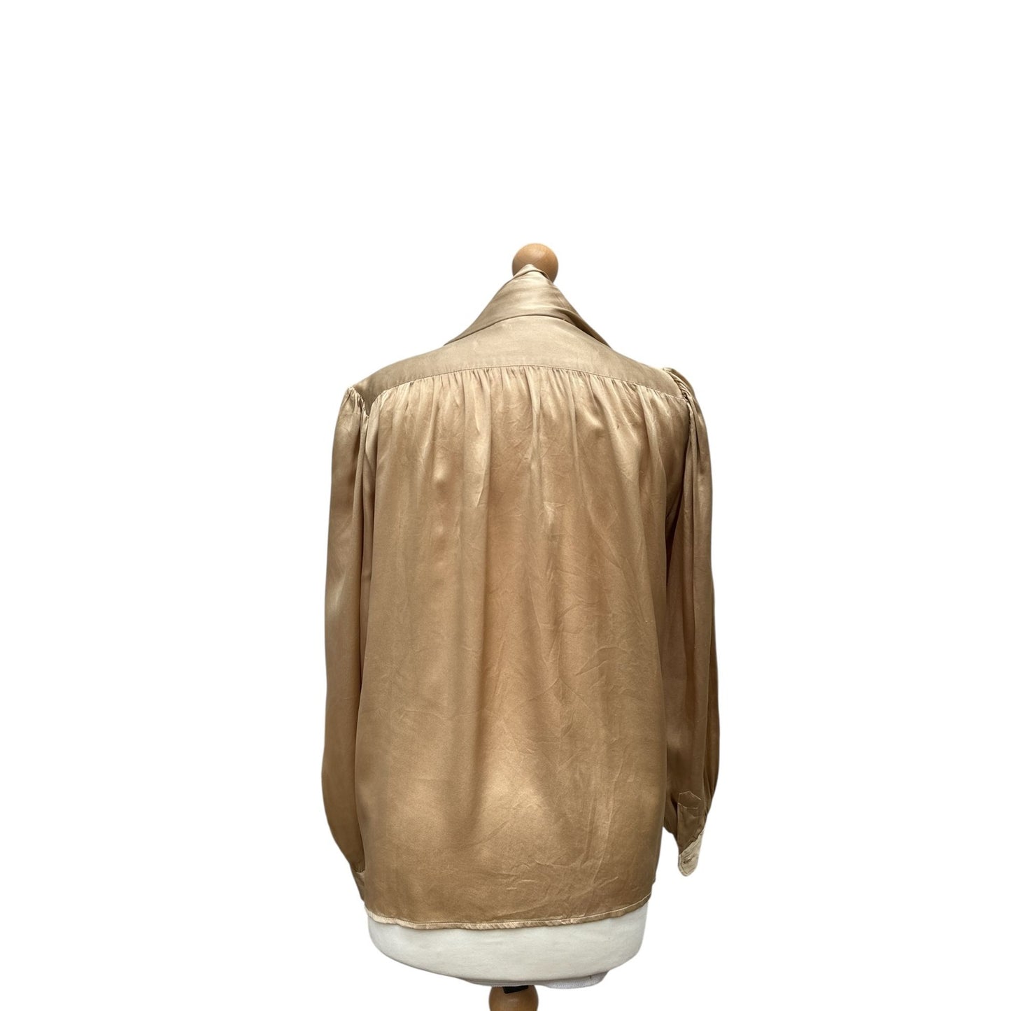 Vintage Champagne Silk Blouse with Built‑In Scarf