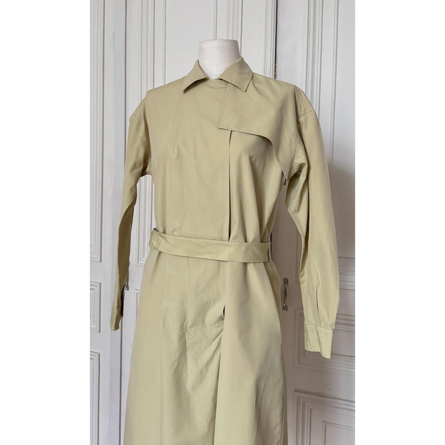 1980s Beige Cotton Belted Dress