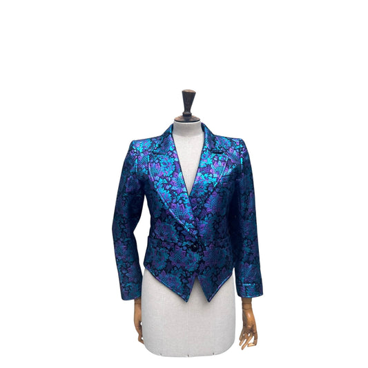 1980s Blue & Purple Brocade Blazer Jacket