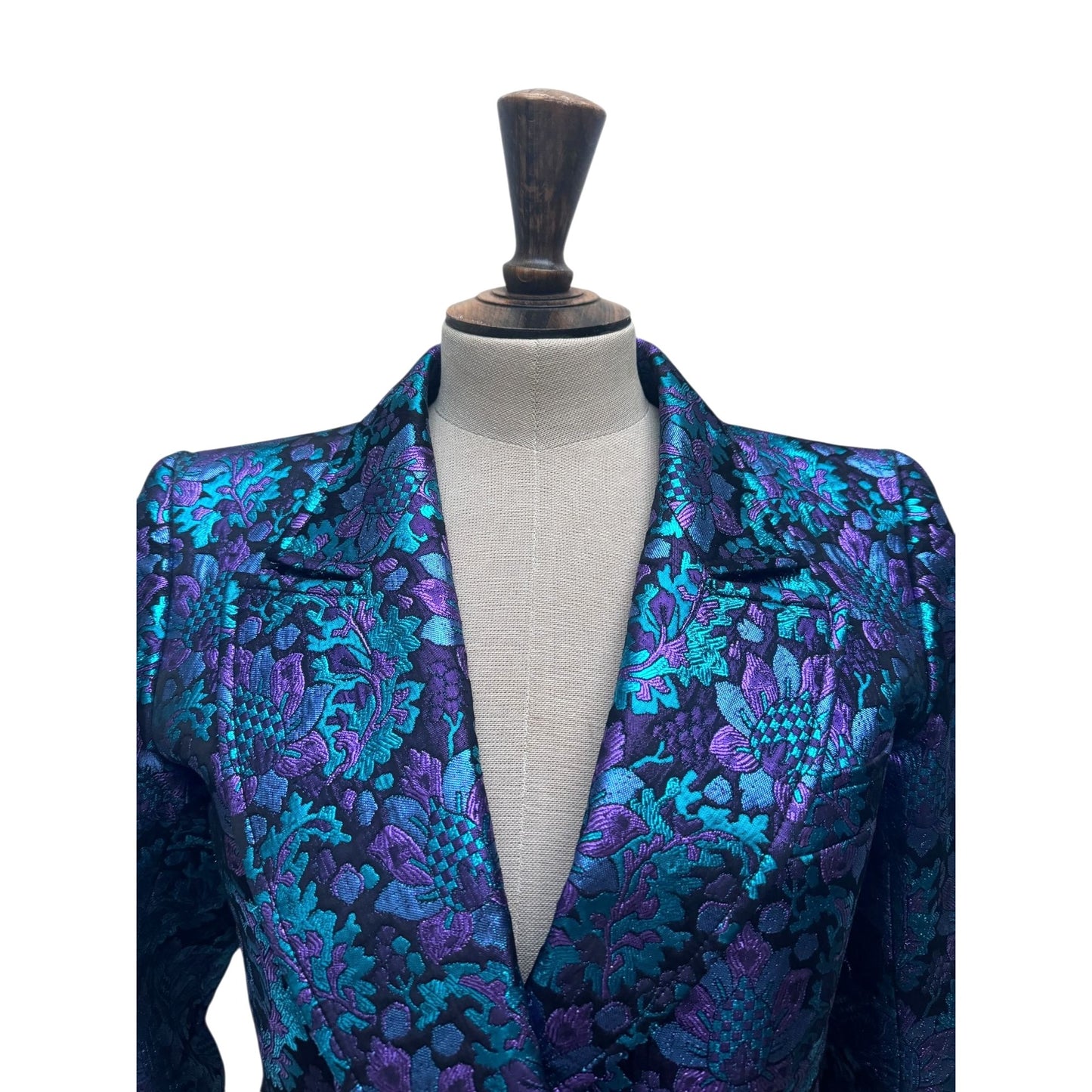 1980s Blue & Purple Brocade Blazer Jacket