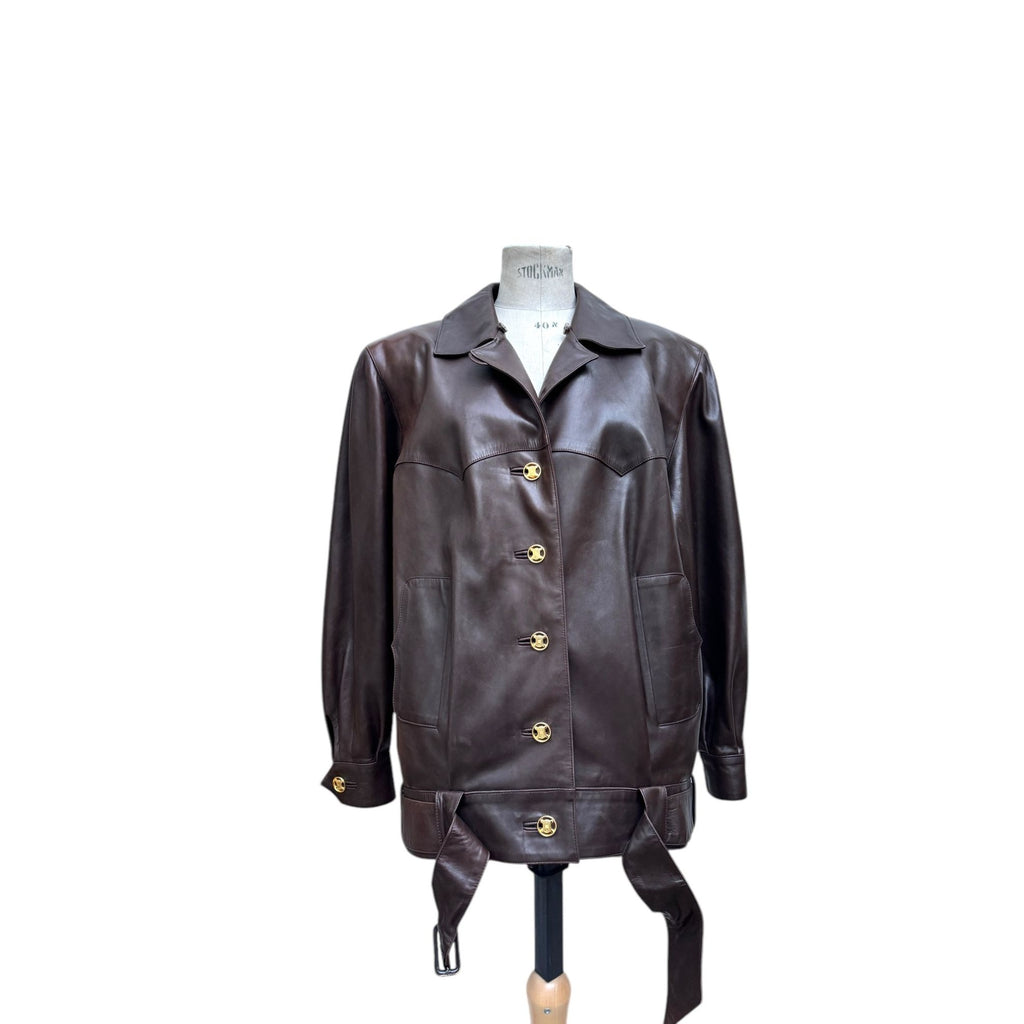 Brown Leather Belted Jacket