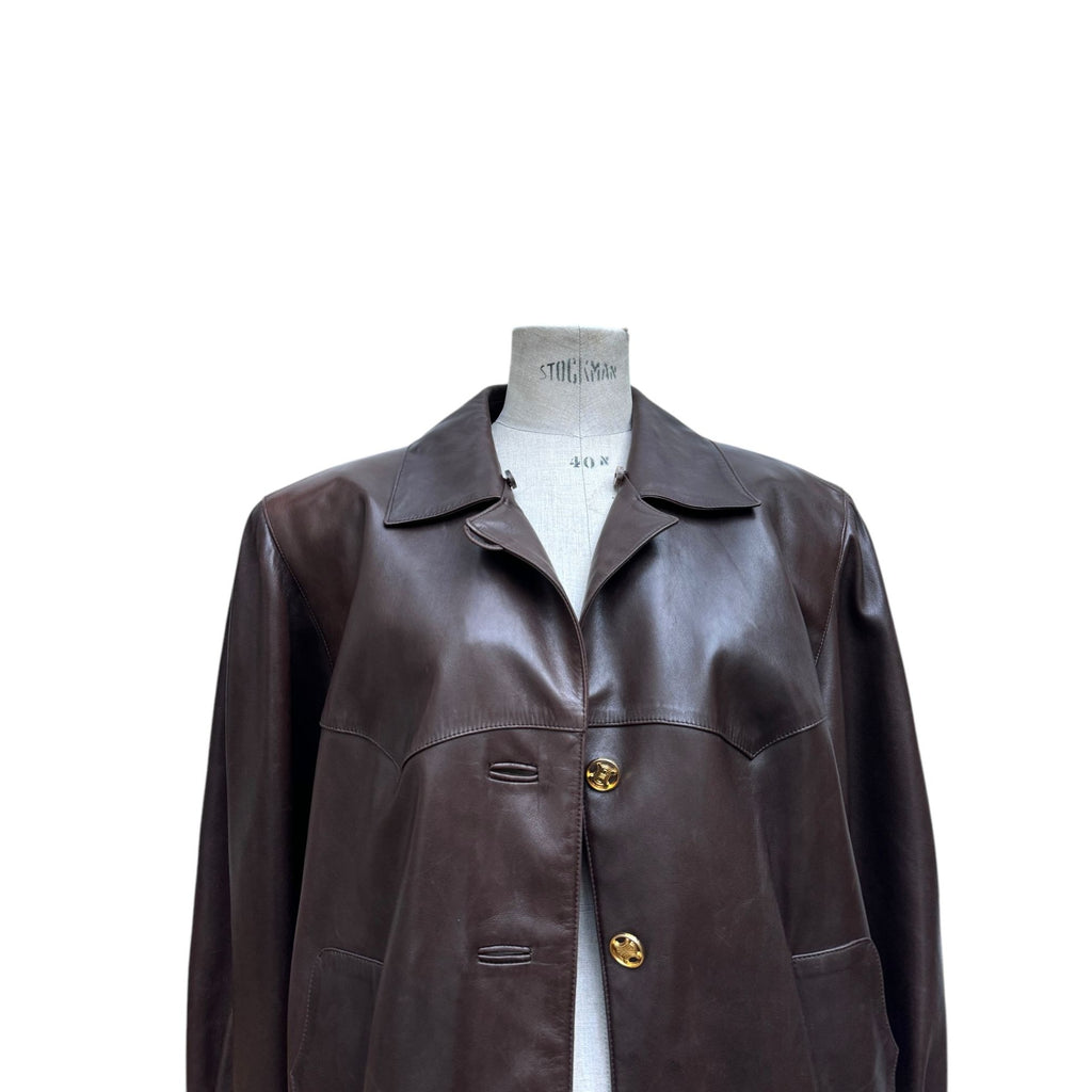 Brown Leather Belted Jacket