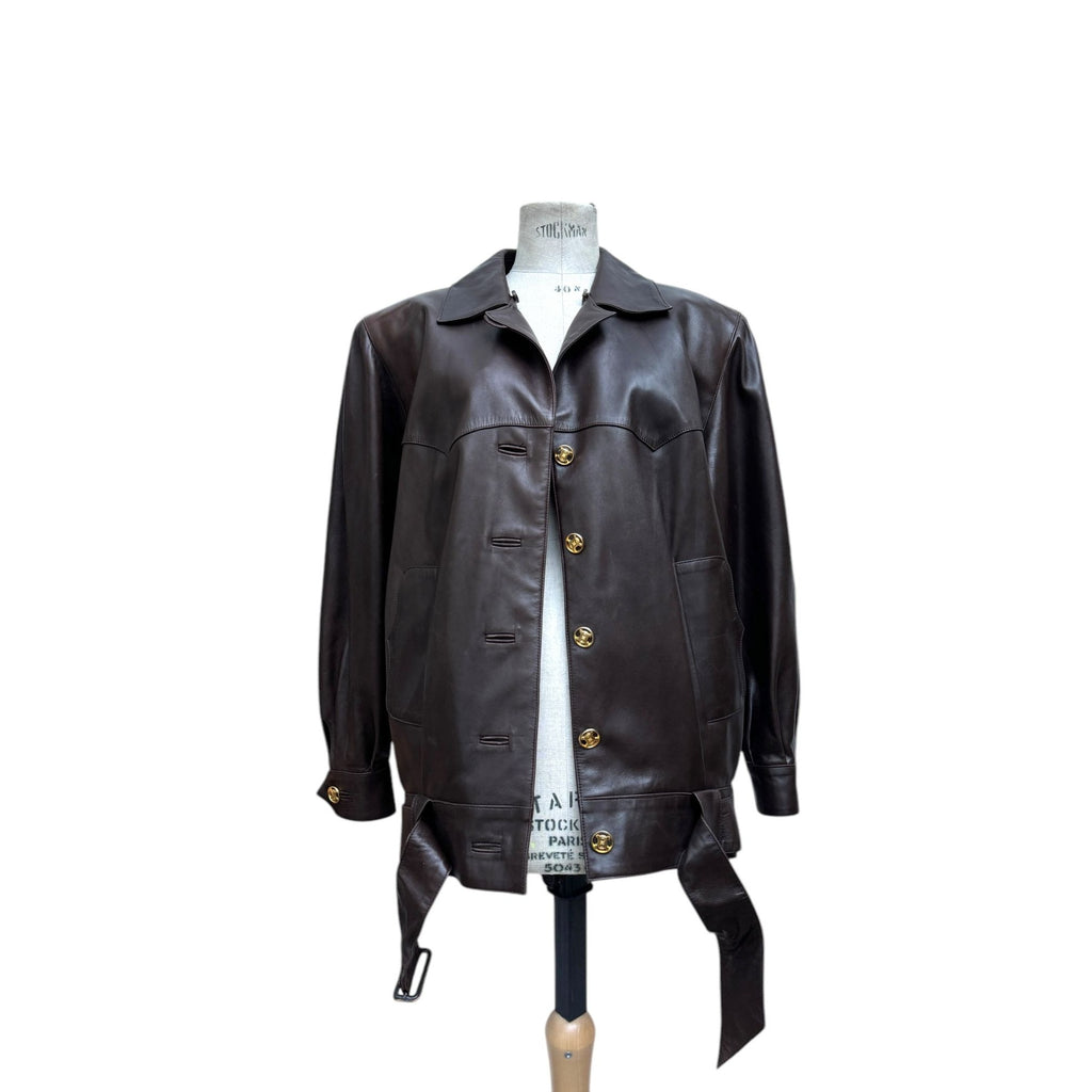 Brown Leather Belted Jacket