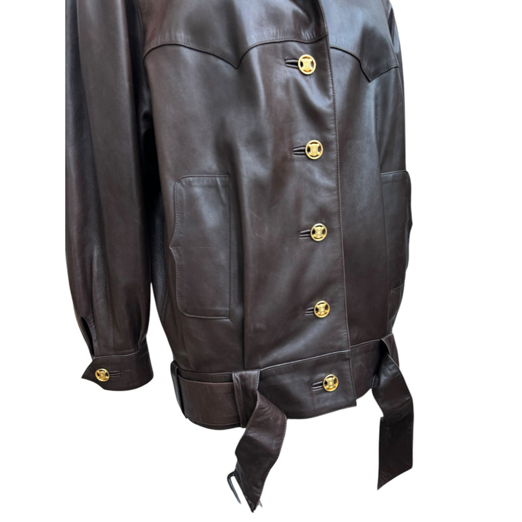 Brown Leather Belted Jacket