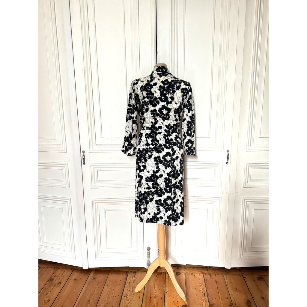 Spring Summer 1986 White Black Silk Floral Dress