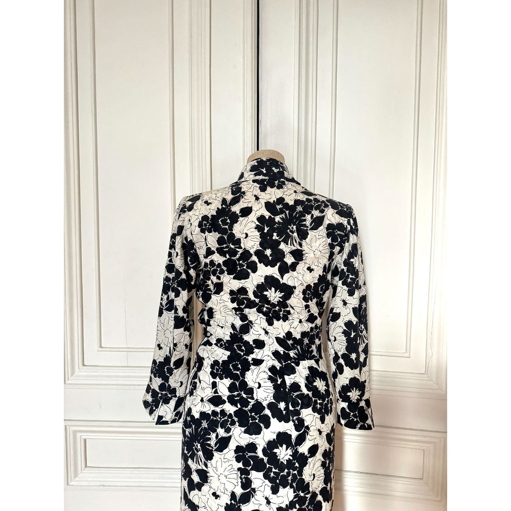 Spring Summer 1986 White Black Silk Floral Dress