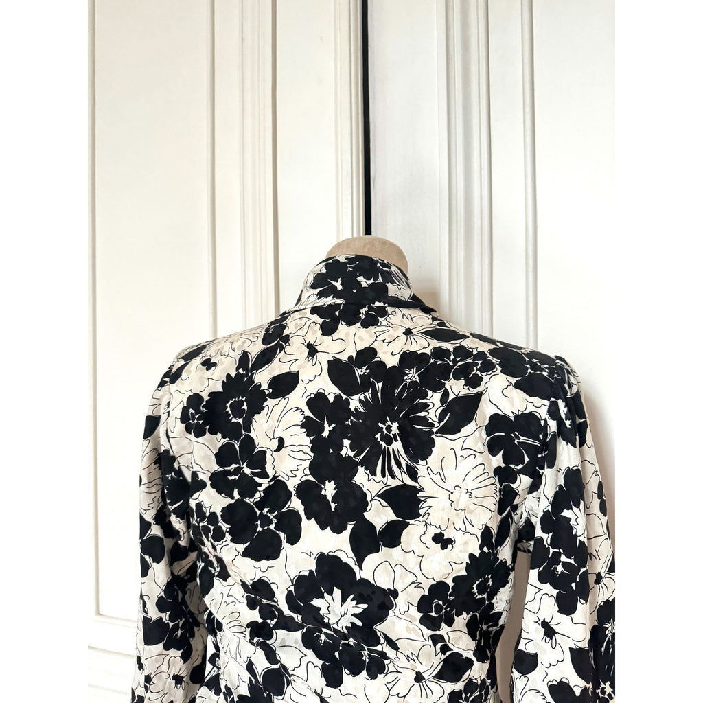 Spring Summer 1986 White Black Silk Floral Dress