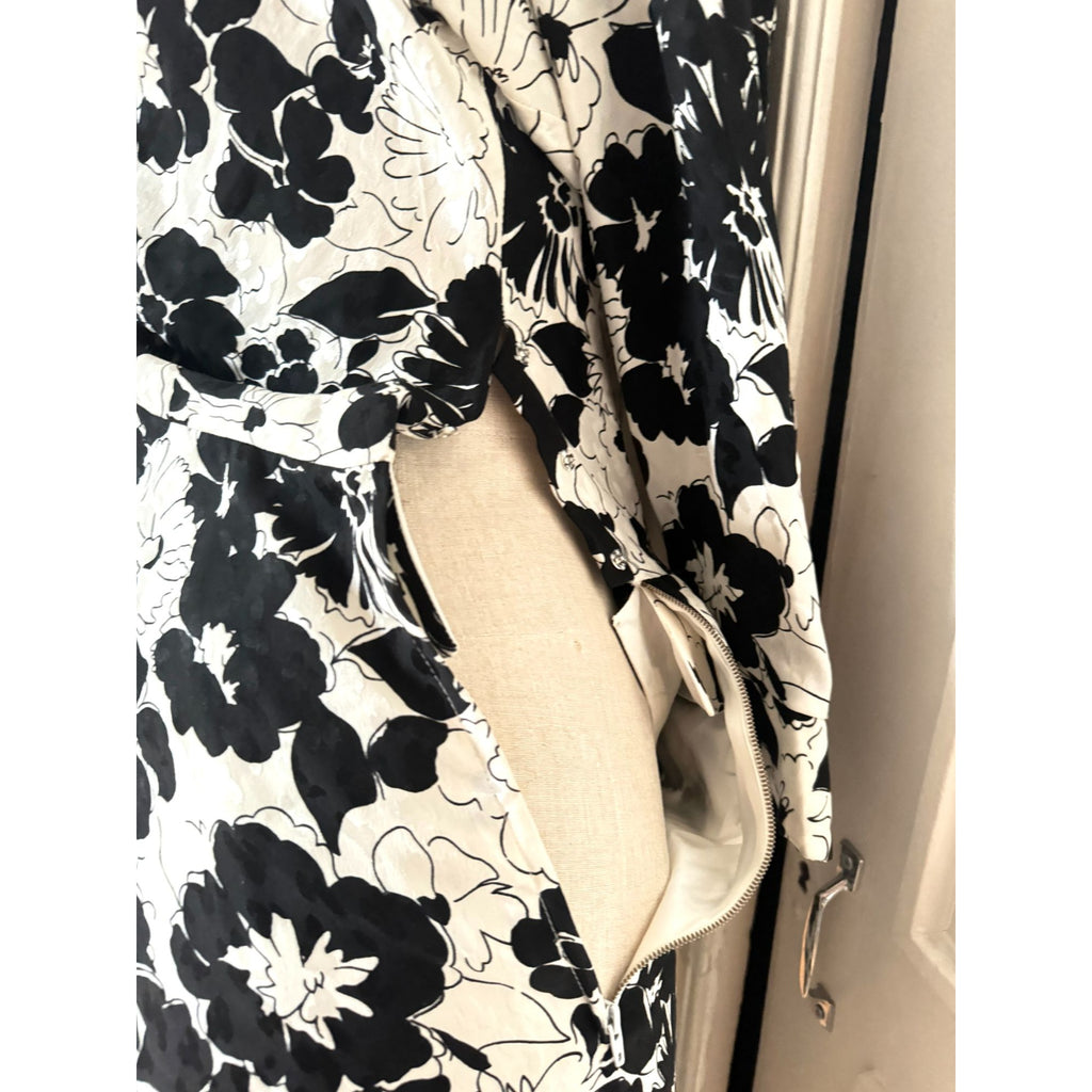 Spring Summer 1986 White Black Silk Floral Dress