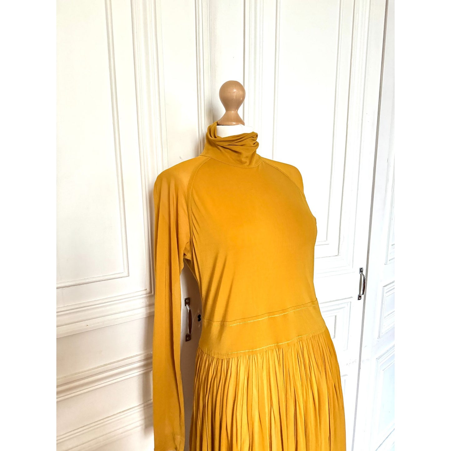 Phoebe Philo Yellow High-Neck Pleated Maxi Dress