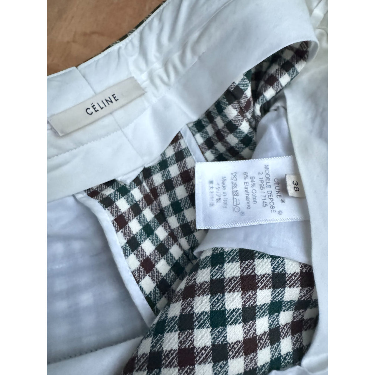 Phoebe Philo Checkered Stretch Cotton Wide-Leg Pants