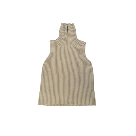 Brown Wool Sleeveless Knitted Rollneck