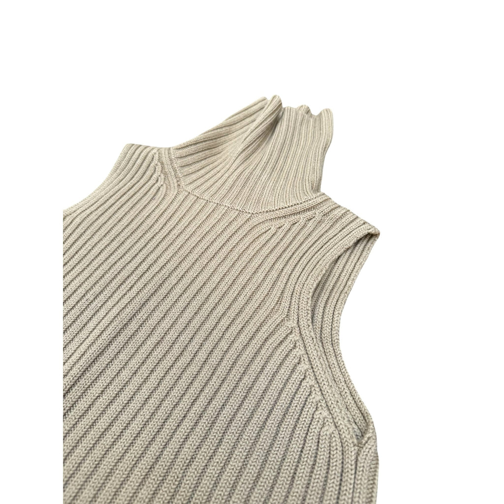 Brown Wool Sleeveless Knitted Rollneck