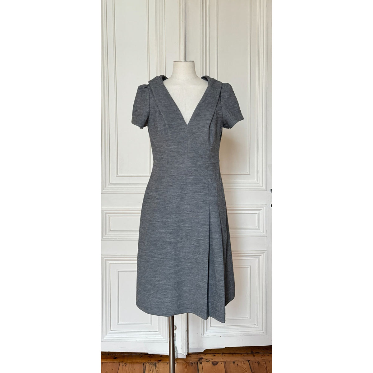2010 Grey Wool Sculptural Draped Collar Dress