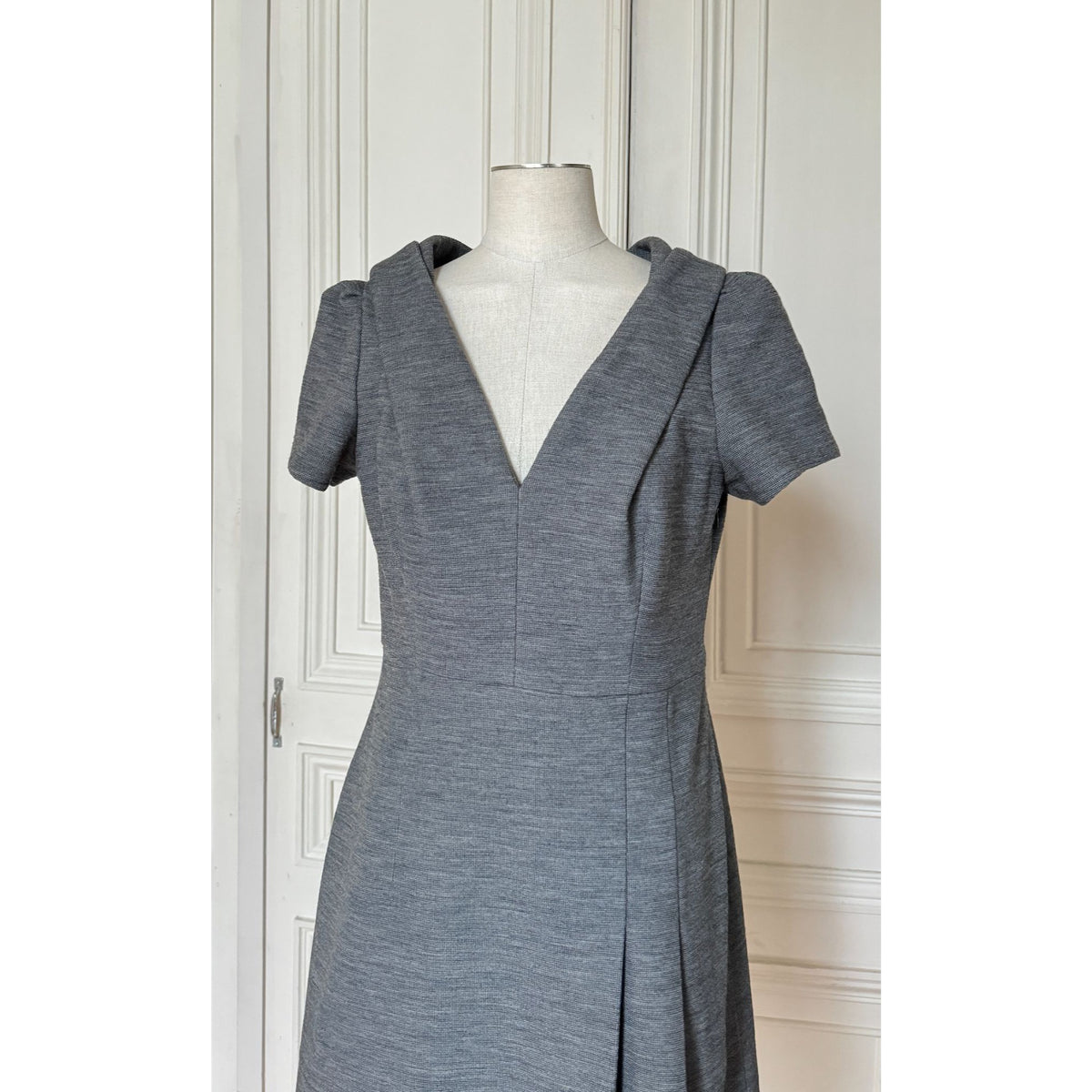 2010 Grey Wool Sculptural Draped Collar Dress