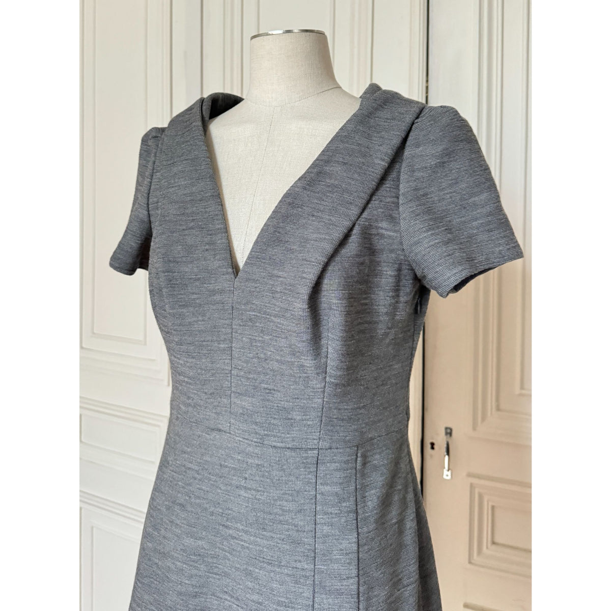 2010 Grey Wool Sculptural Draped Collar Dress