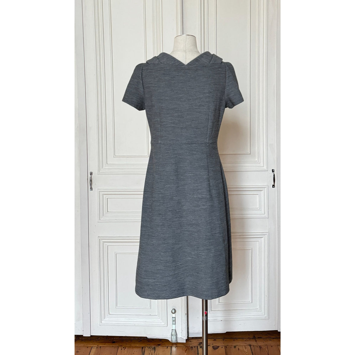 2010 Grey Wool Sculptural Draped Collar Dress