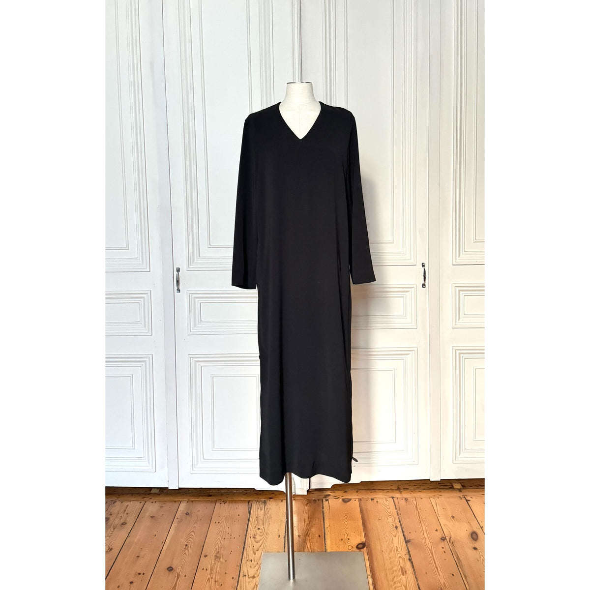 FW 1998 Black Wool V-Neck Maxi Dress