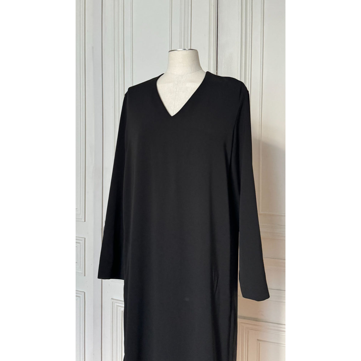 FW 1998 Black Wool V-Neck Maxi Dress