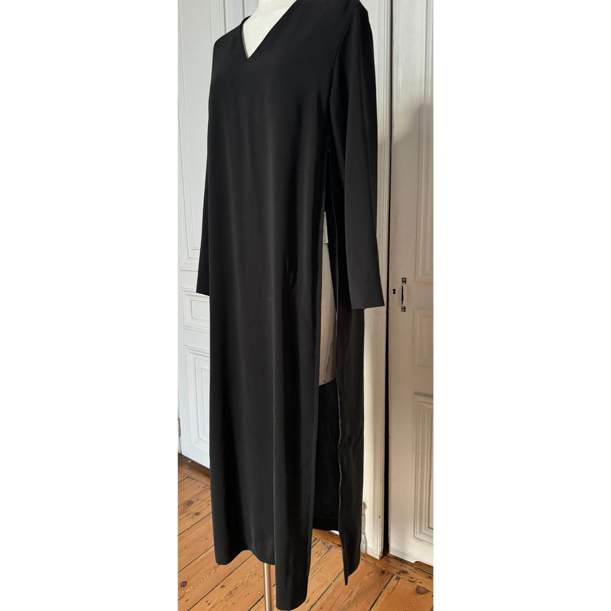 FW 1998 Black Wool V-Neck Maxi Dress