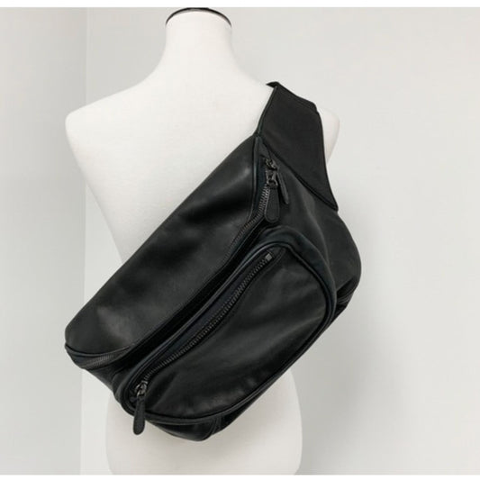 Oversized Black Leather Fannypack