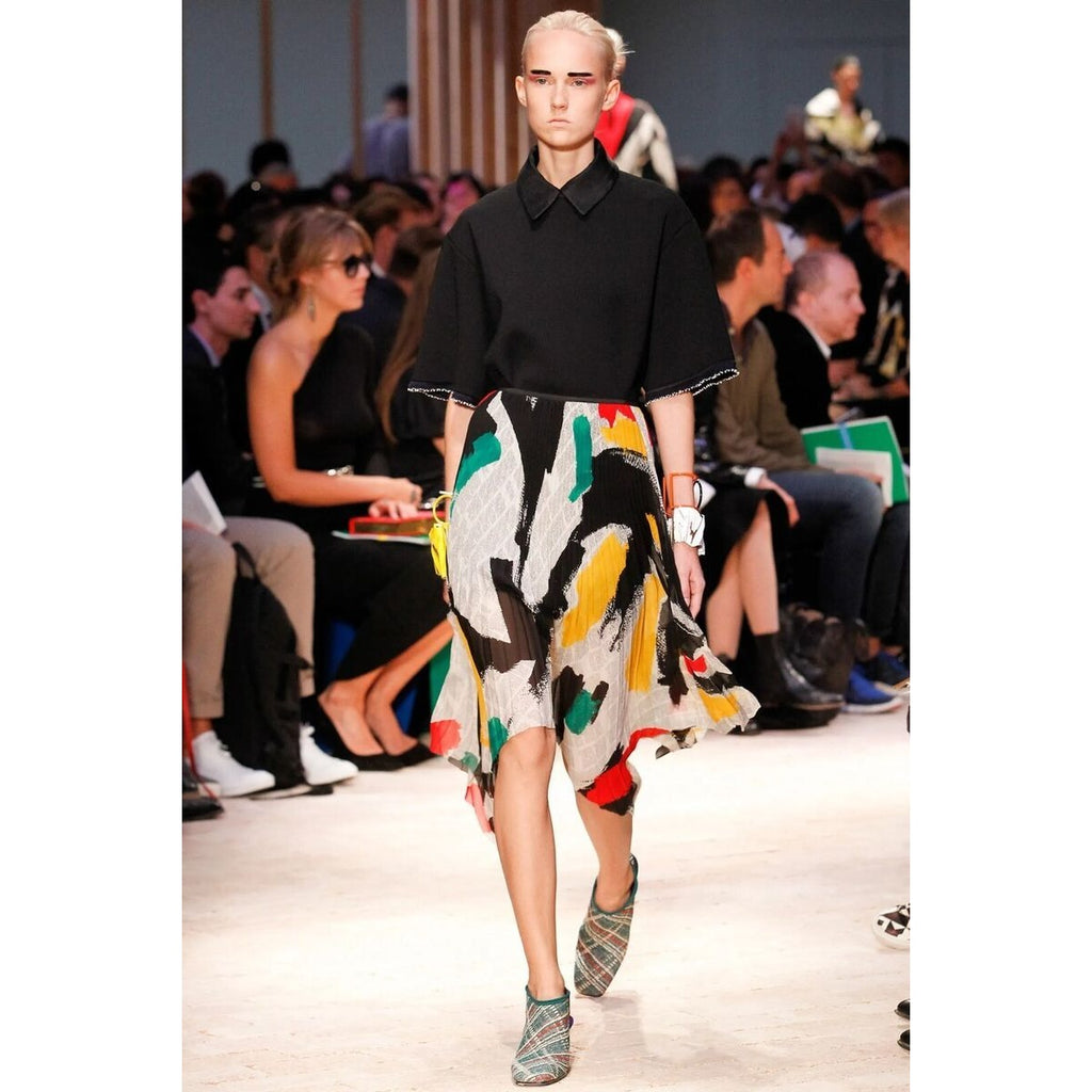 Phoebe Philo Spring 2014 Brushstroke skirt in sheer pleated silk Paper-print Long Skirt Size 38 / M