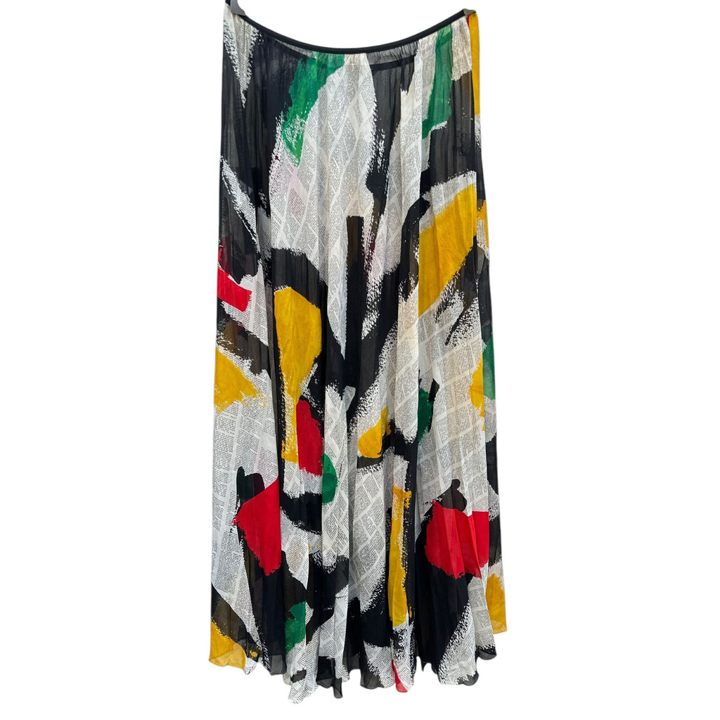 Phoebe Philo Spring 2014 Brushstroke skirt in sheer pleated silk Paper-print Long Skirt Size 38 / M