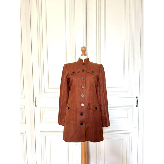 Brown Linen Safari Jacket 