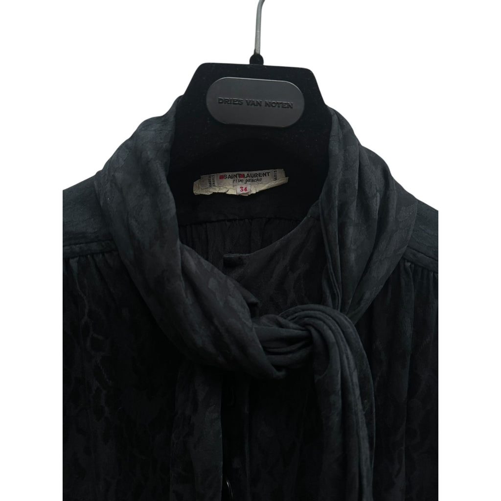 Black Silk Built-in scarf shirt