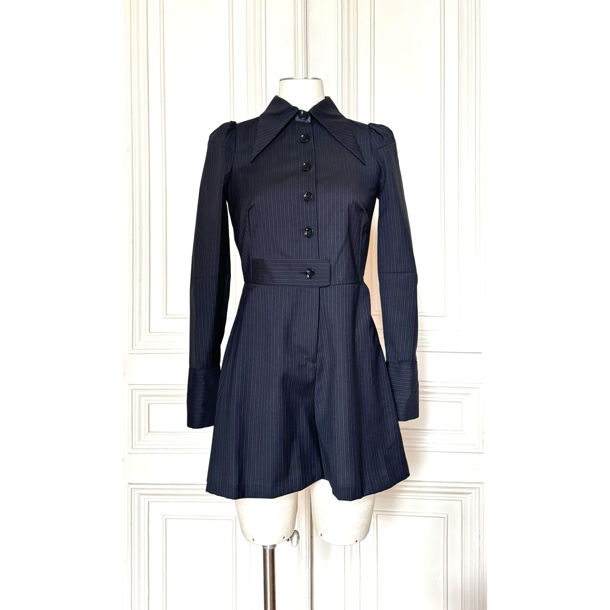 FW 2015 Navy Pinstripe Wool Tailored Jumpsuit