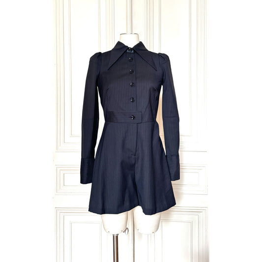 FW 2015 Navy Pinstripe Wool Tailored Jumpsuit