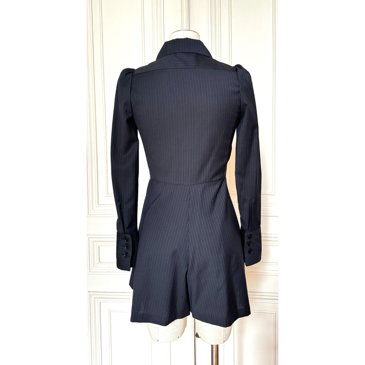 FW 2015 Navy Pinstripe Wool Tailored Jumpsuit